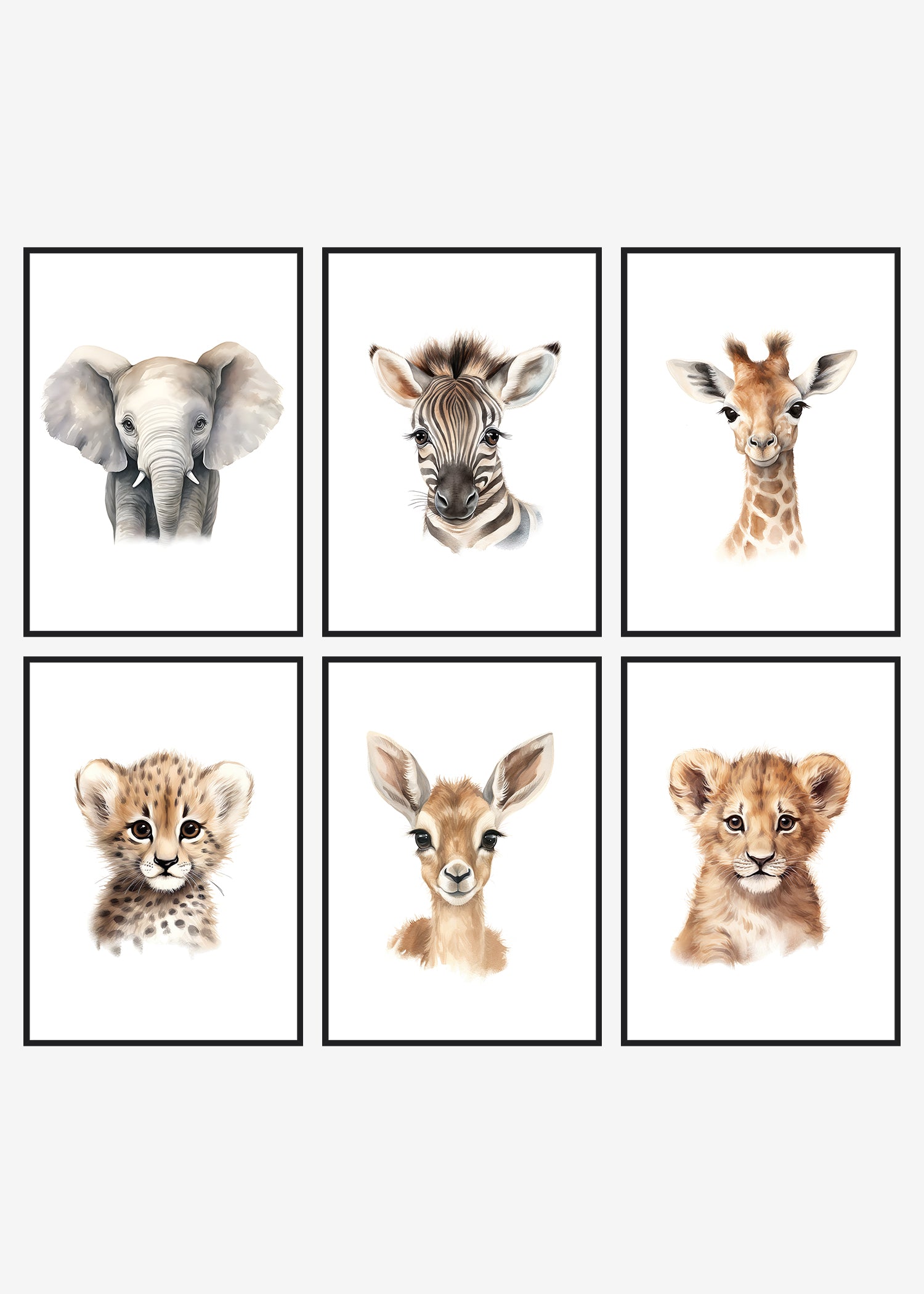 6 søde safaridyr plakater